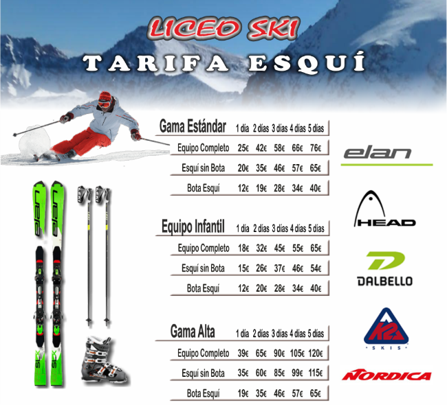 precios alquiler ski granada malaga liceo ski