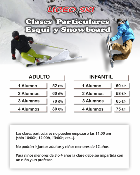 precios clases particulares ski granada malaga liceo ski